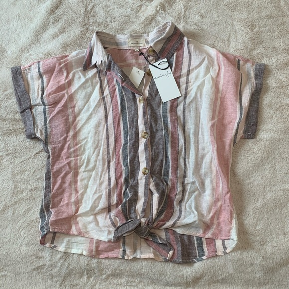 Striped Button Down Blouse - Picture 1 of 4